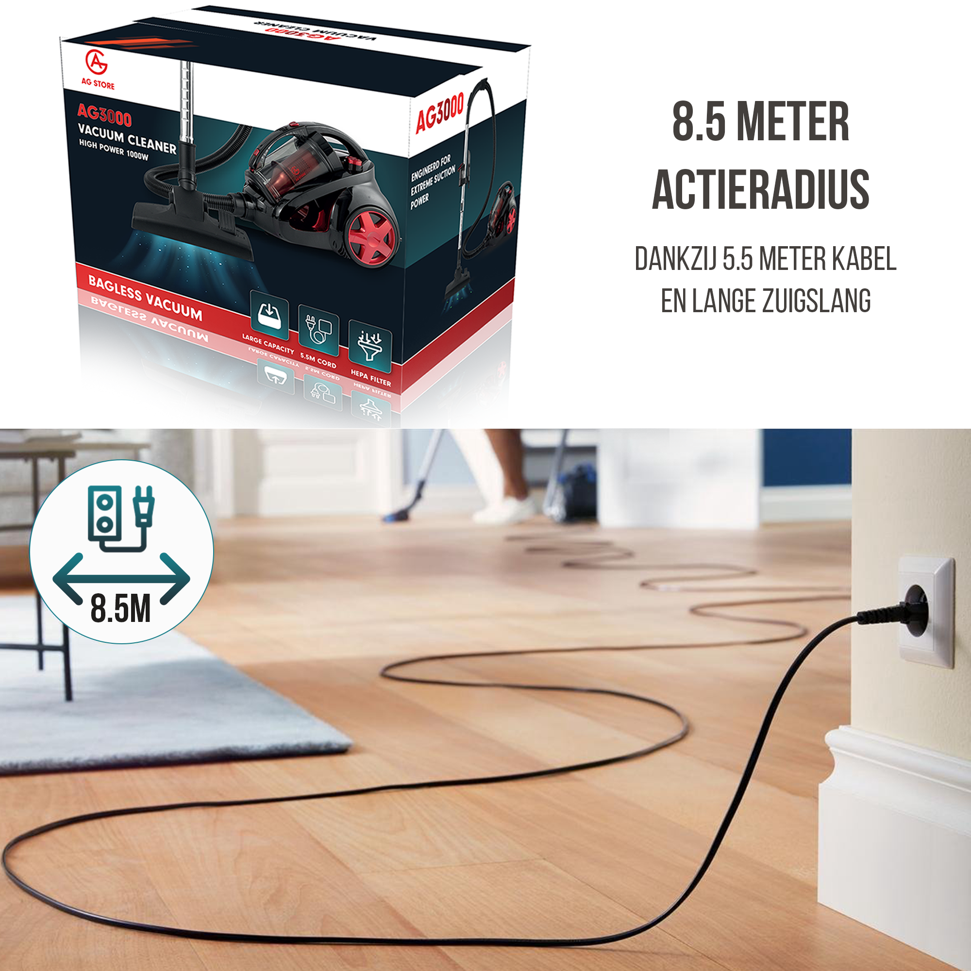 AG Stofzuiger Ook voor dierenharen - Zonder Zak