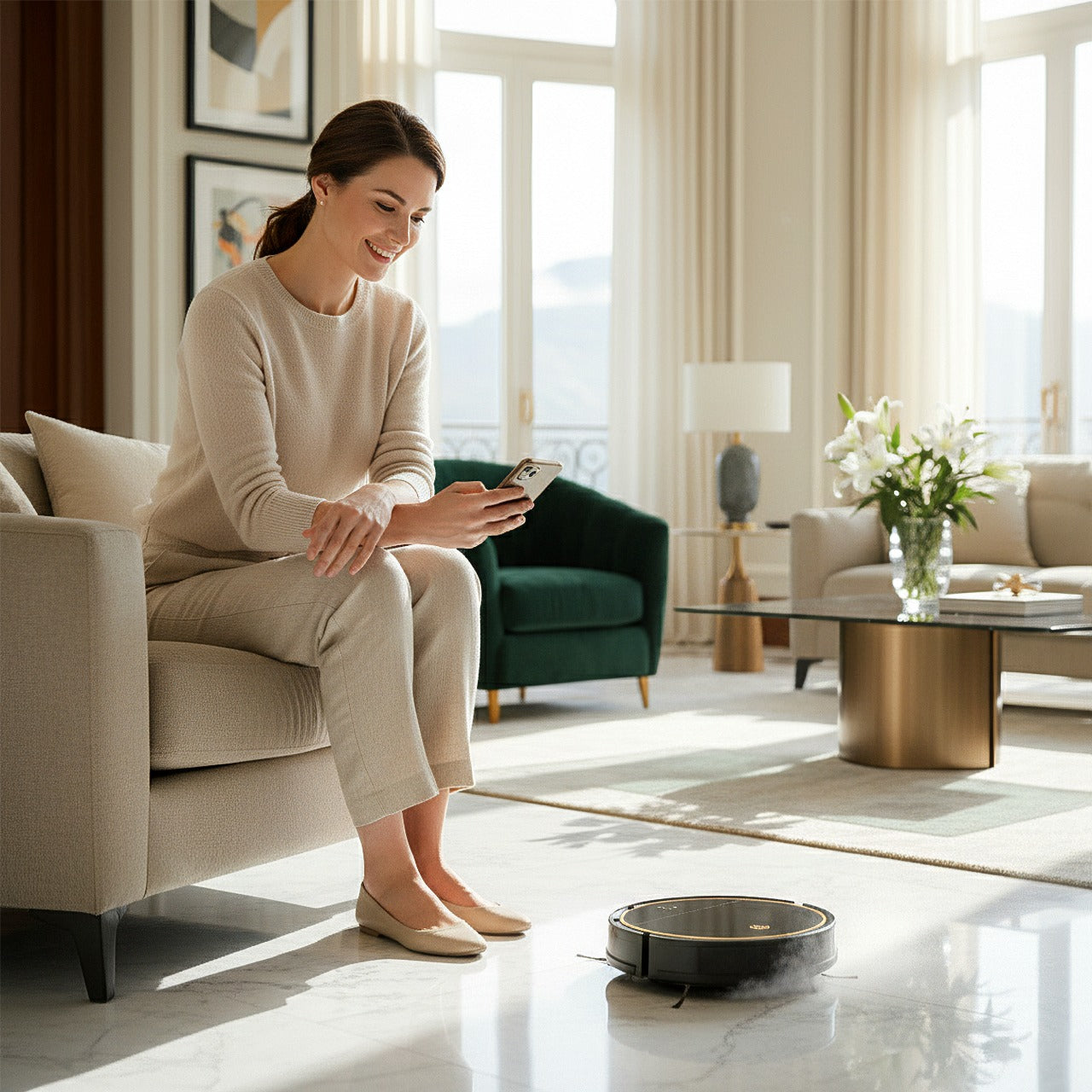 AG Robotstofzuiger met Dweilfunctie - Gold Ring Design.