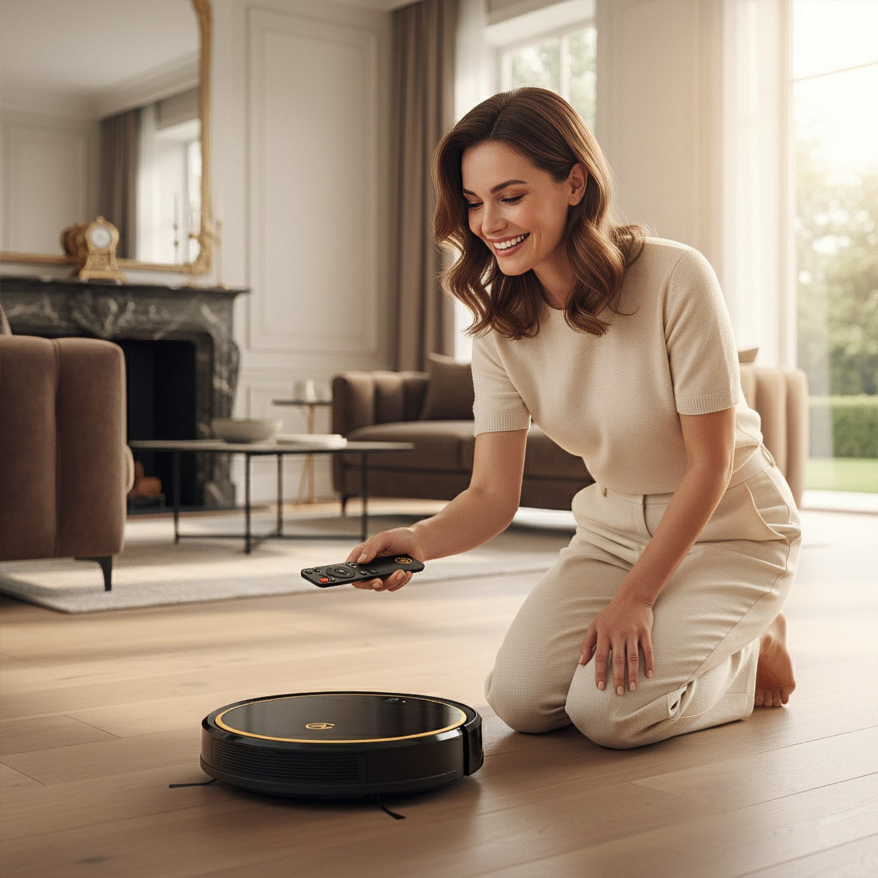 AG Robotstofzuiger met Dweilfunctie - Gold Ring Design.