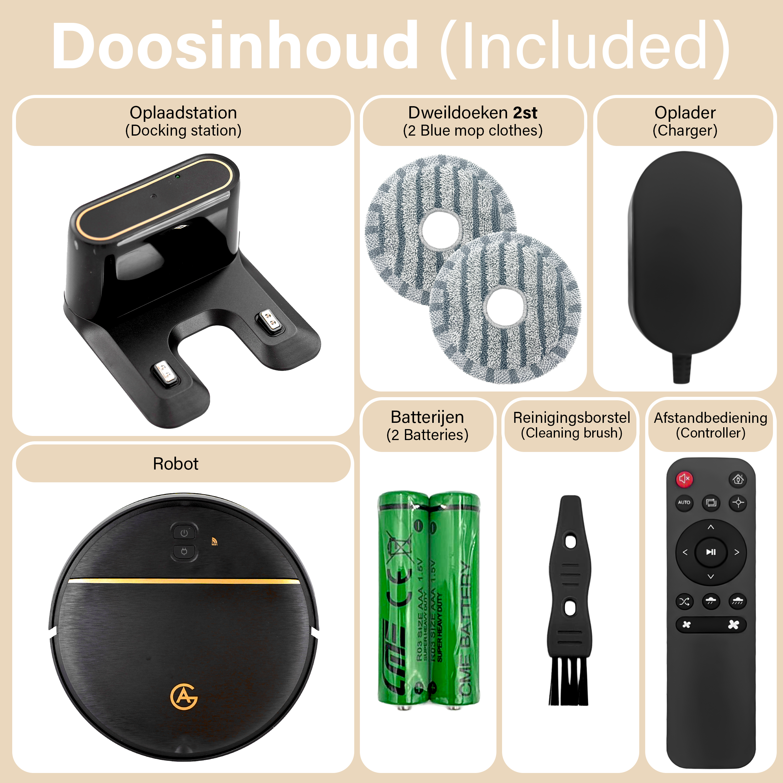 AG Robotstofzuiger met Dweilfunctie - Gold Stripe Design.