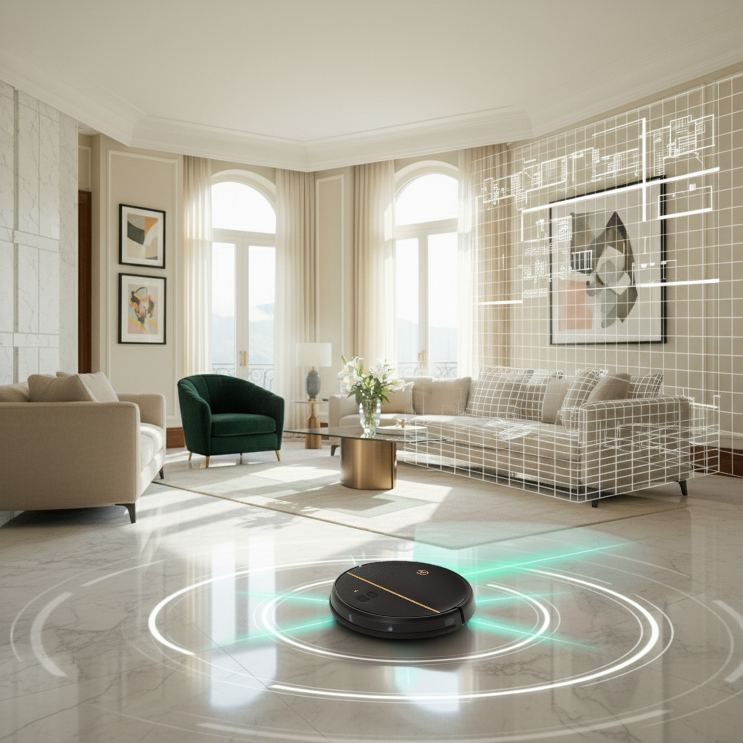 AG Robotstofzuiger met Dweilfunctie - Gold Stripe Design.