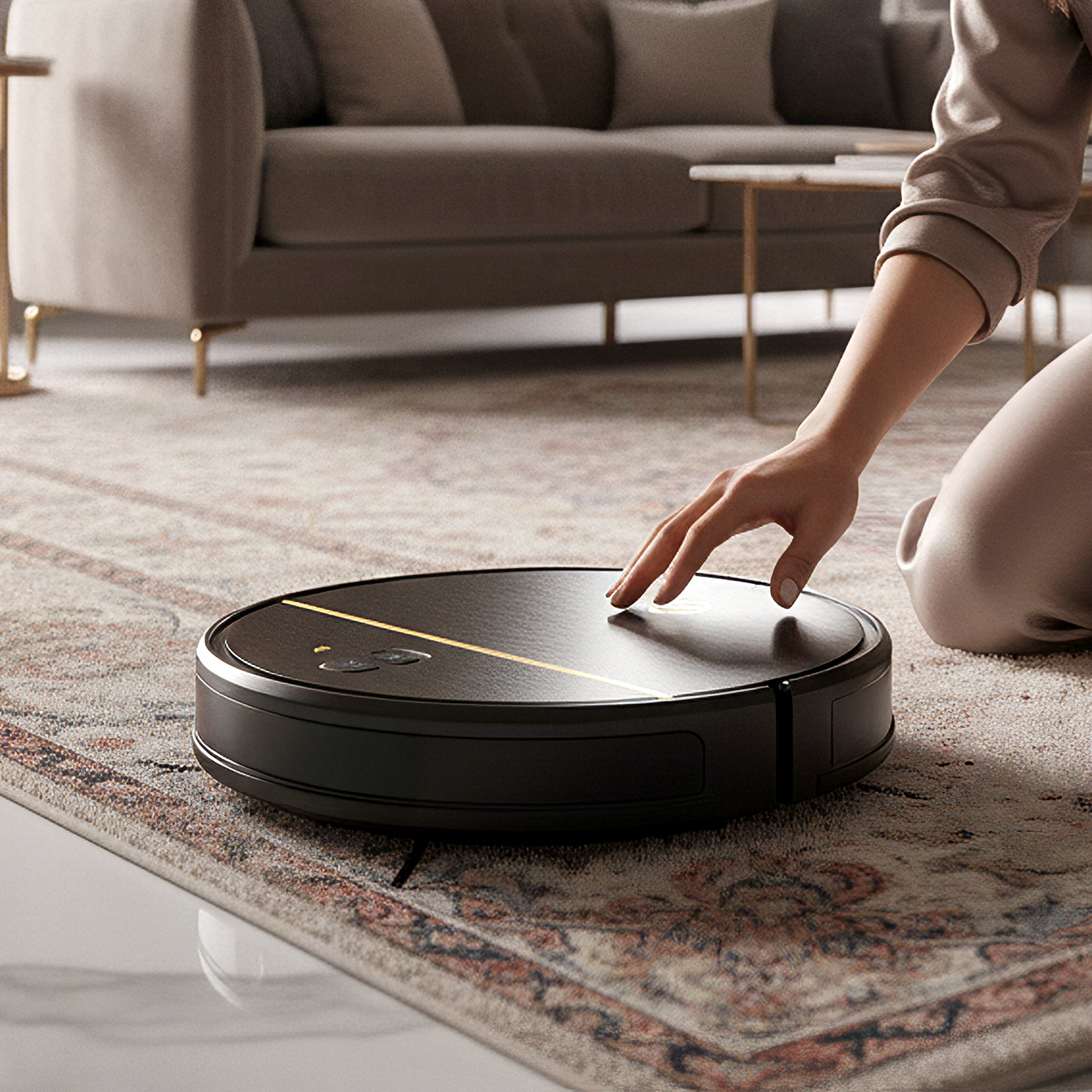 AG Robotstofzuiger met Dweilfunctie - Gold Stripe Design.